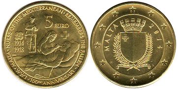 pièce de monnaie Malta 5 euro 2014