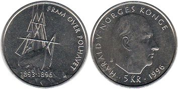 coin Norway 5 kroner 1996