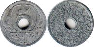 moneta Polska 5 groszy 1939