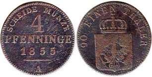 Münze Preußen 4 Pfennig 1855