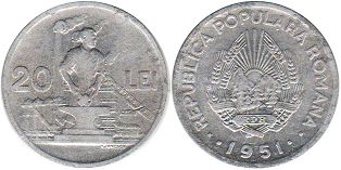 coin Romania 20 lei 1951
