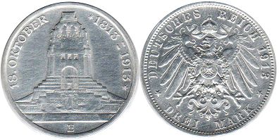 Münze Sachsen 3 mark 1913