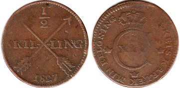 mynt Sverige 1/2 skilling 1827