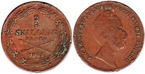 coin Sweden 2/3 skilling 1851