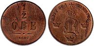 coin Sweden 1/2 ore 1857