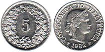 Münze Schweiz 5 rappen 1932
