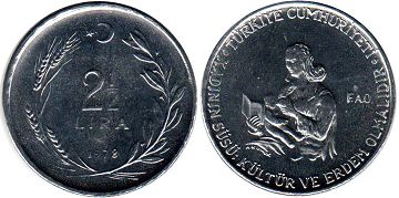 moneda Turquía 2.5 lira 1978 FAO