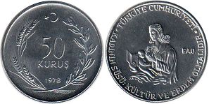 moneda Turquía 50 kurus 1978 FAO