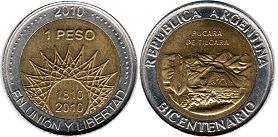 moneda Argentina 1 peso 2010 Pucará de Tilcara