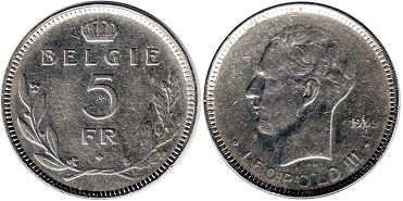 coin Belgium 5 francs 1936