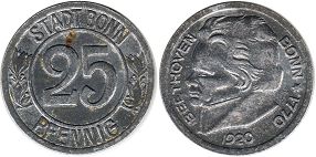 notgeld Bonn 25 pfennig 1920