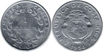 coin Costa Rica 1 colon 1954