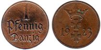 moneta Danzig (Gdansk) 1 pfennig 1923