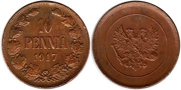 mynt Finland 10 pennia 1917