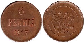 mynt Finland 5 pennia 1917