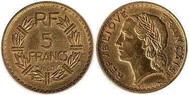 pièce France 5 francs 1940