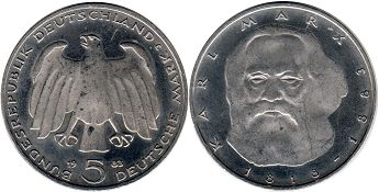 coin Germany BDR 5 mark 1983