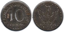 moneta Polska 10 fenigow 1917