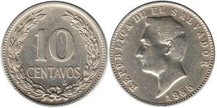 moneda Salvador 10 centavos 1985