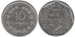 moneda Salvador 10 centavos 1992