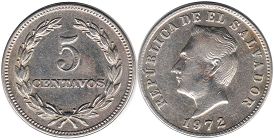 moneda Salvador 5 centavos 1972