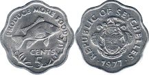 coin Seychelles 5 cents 1977