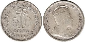 coin Ceylon 50 cents 1903