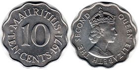 coin Mauritius 10 cents 1971