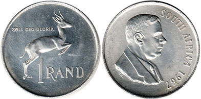 coin South Africa 1 rand 1967