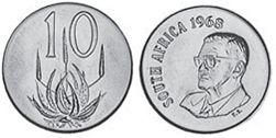 coin South Africa 10 cents 1968