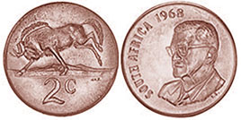coin South Africa 2 cents 1968
