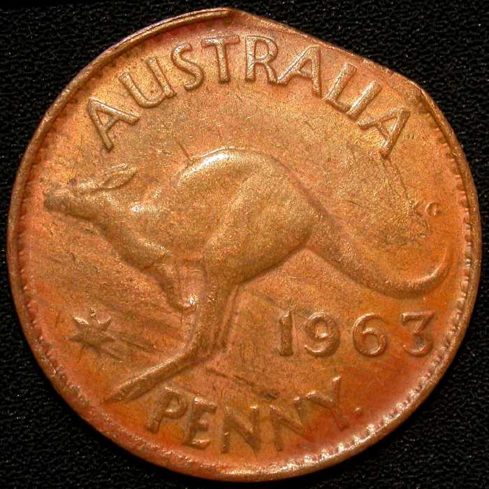 1963 Perth penny with a "straight clip" error