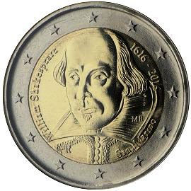 coin 2 euro 2016 san_marino_sheakspeare coin 2 euro 2016 san_marino_sheakspeare
