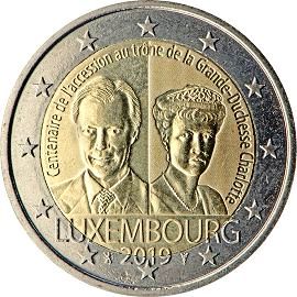 coin 2 euro 2019 100anniv_throneGrDuCharl coin 2 euro 2019 100anniv_throneGrDuCharl