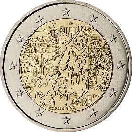 coin 2 euro 2019 fr_30anniv_fallBerlinwall coin 2 euro 2019 fr_30anniv_fallBerlinwall