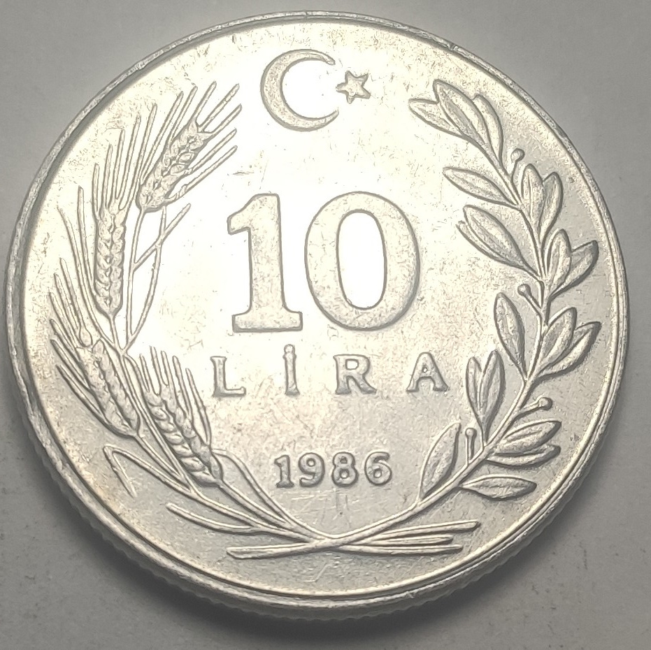10 Lira 1986 Reverse