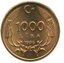 1000 Lira 1996 Reverse