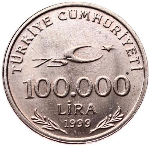 100.000 Lira - 75th anniversary of the Republic 1999 Obverse