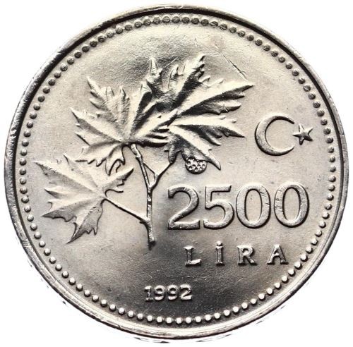 2500 Lira 1992 Obverse