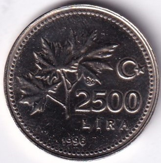 2500 Lira 1996 Obverse