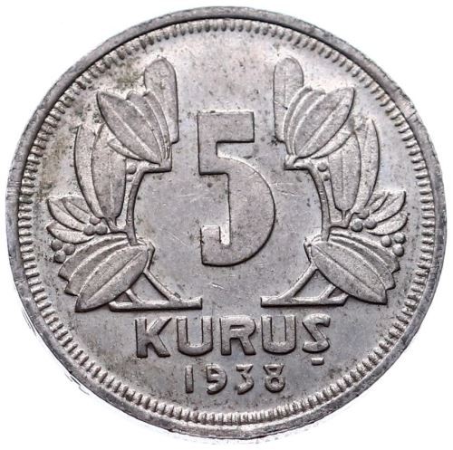 5 kurus 1938 Obverse