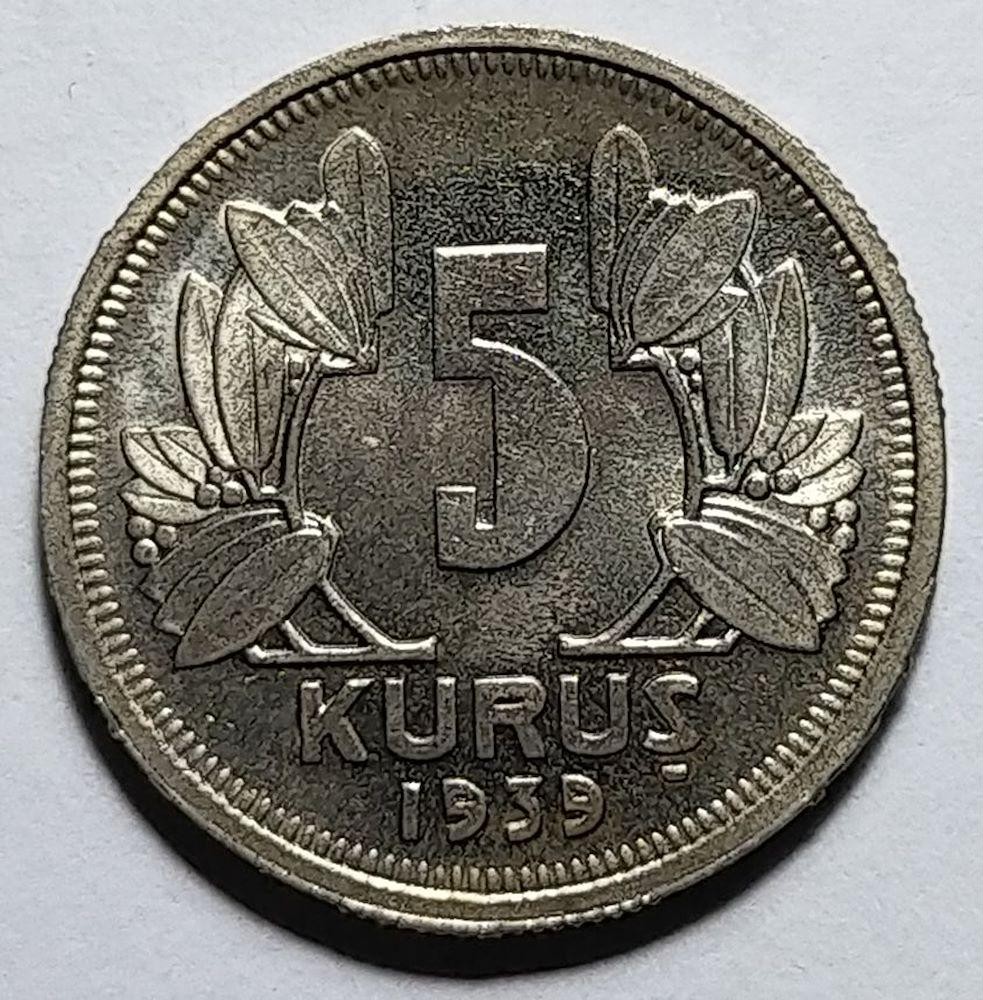 5 kurus 1939 Obverse