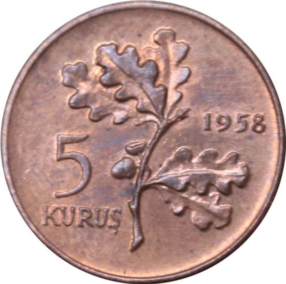 5 kurus 1958 Reverse