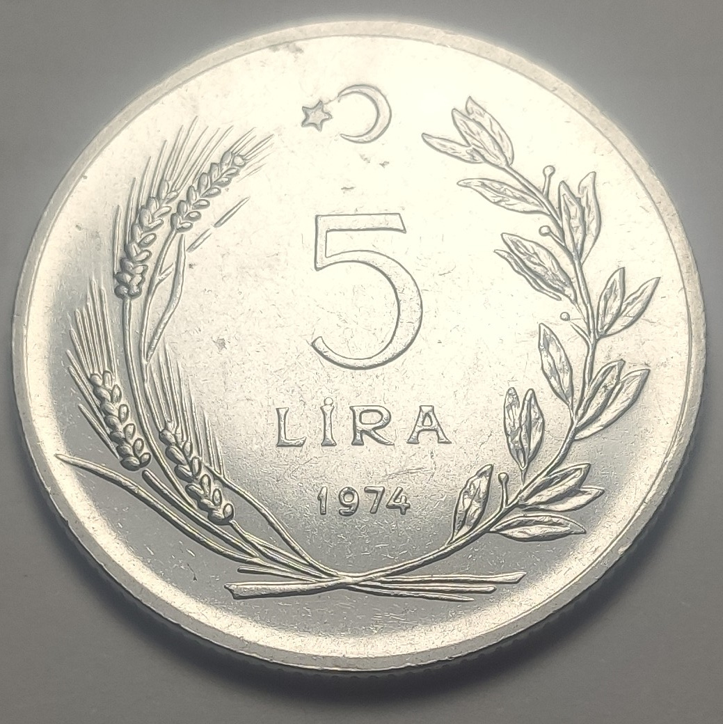 5 Lira 1974 Reverse