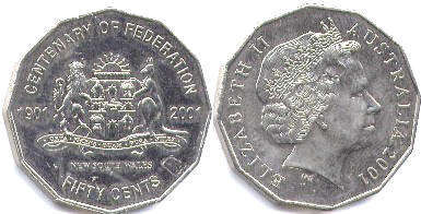 australian commemmorative coin 50 cents 2001