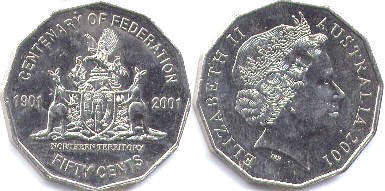 australian commemmorative coin 50 cents 2001