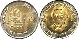 Argentina coin 1 peso 2001 Urquiza