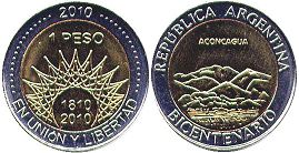 Argentina coin 1 peso 2010 Aconcagua