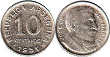 Argentina coin 10 centavos 1951
