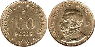 Argentina coin 100 pesos 1978 José of San Martin